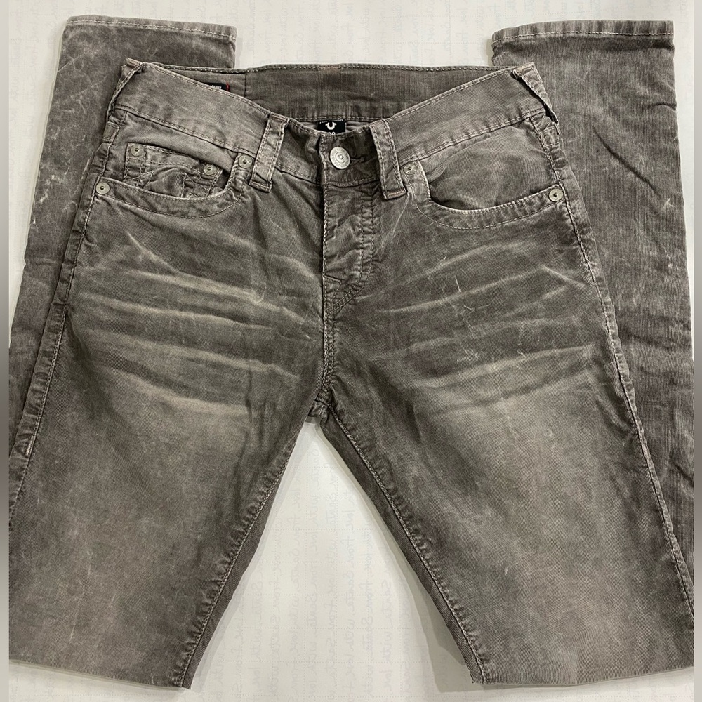 True Religion Grey Corduroy Rocco Skinny Jeans -Like New